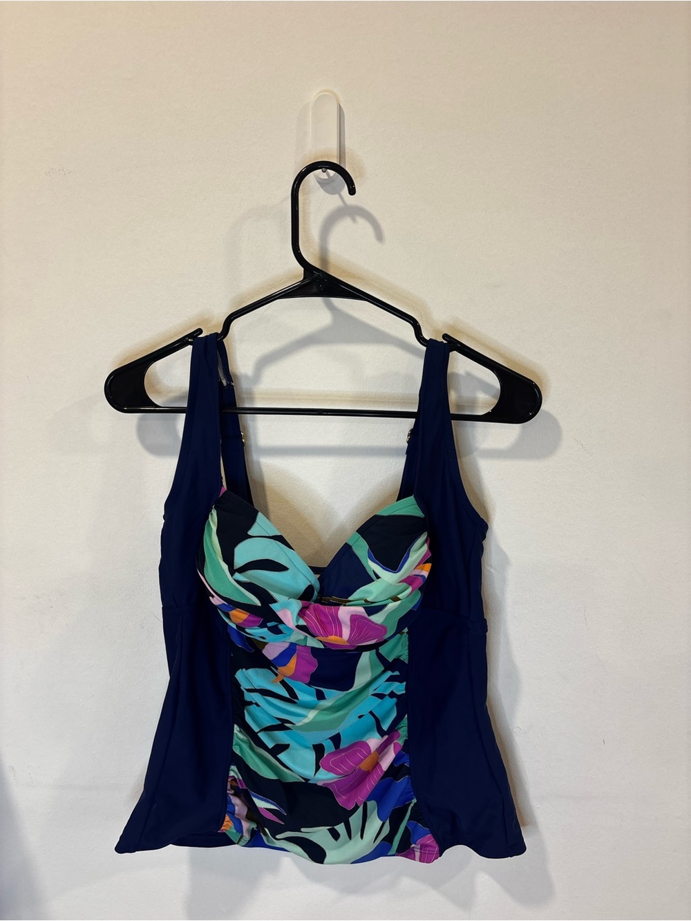 Navy & Floral Tankini Swim Top Summer Beach Pool Ready with Adjustable Straps